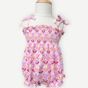 Zutano Baby Girl Tie Shoulder Sleeveless Bubble Romper Outfit. 12-18 Months.